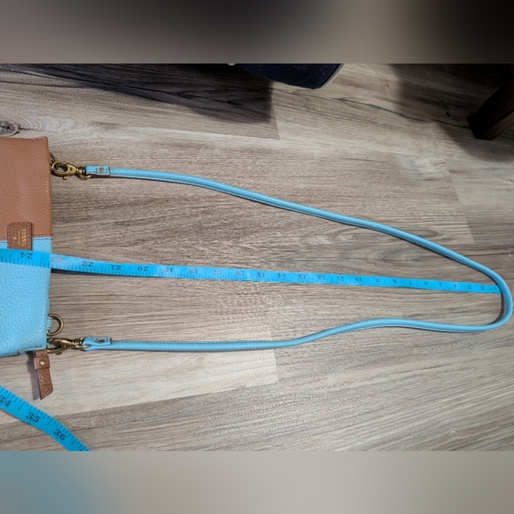 Fossil, Leather Convertible Crossbody Bag, Teal And Brown Color Block, Clutch - Picture 8 of 8
